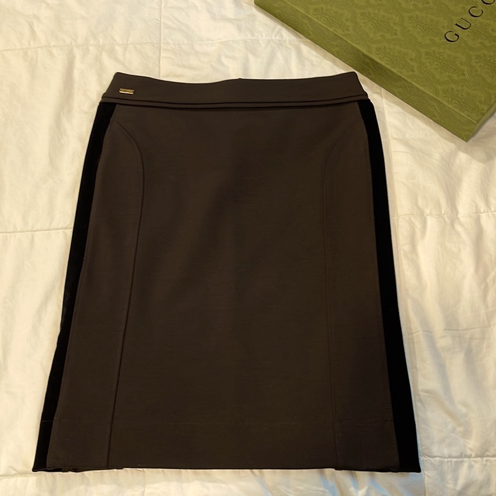 Gucci brown stretch fabric and velvet pencil skirt